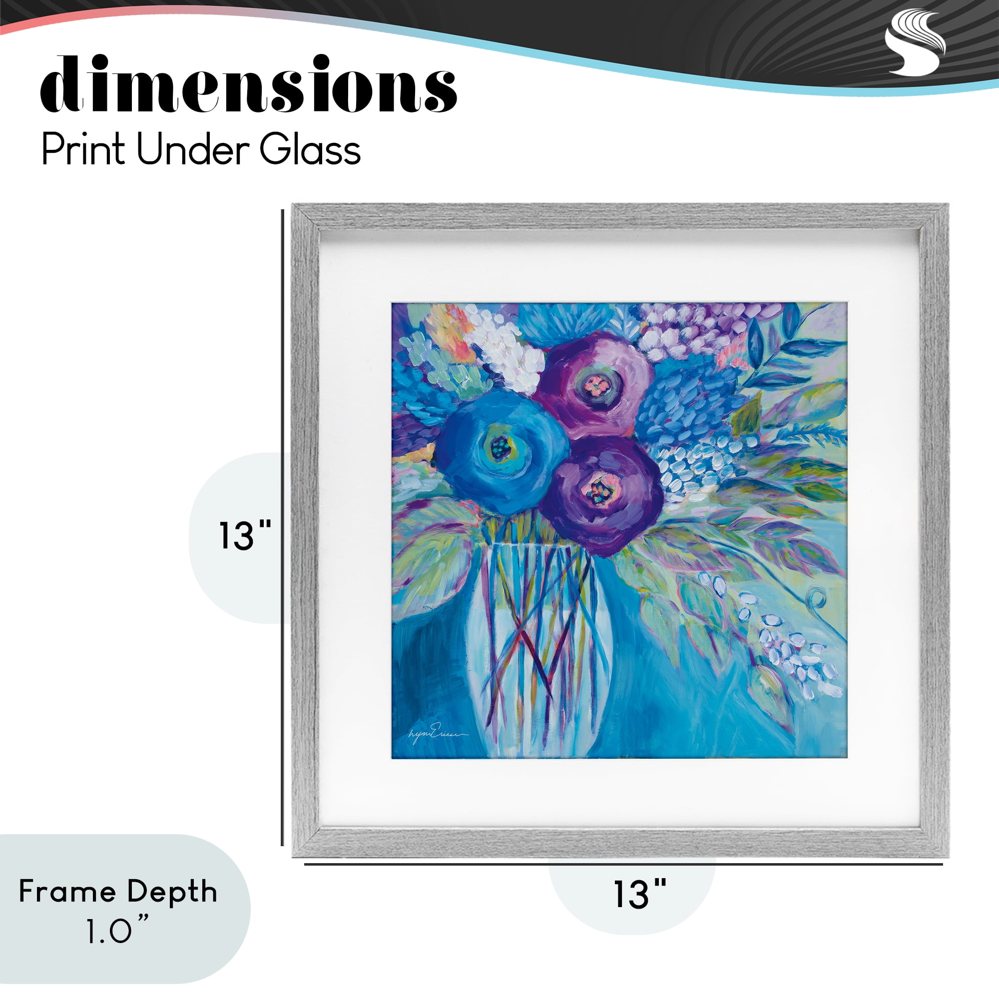 Stupell Industries True Blue Flower Bouquet Gray Framed Print Under Glass, design by Lynn Ericson Fine Art