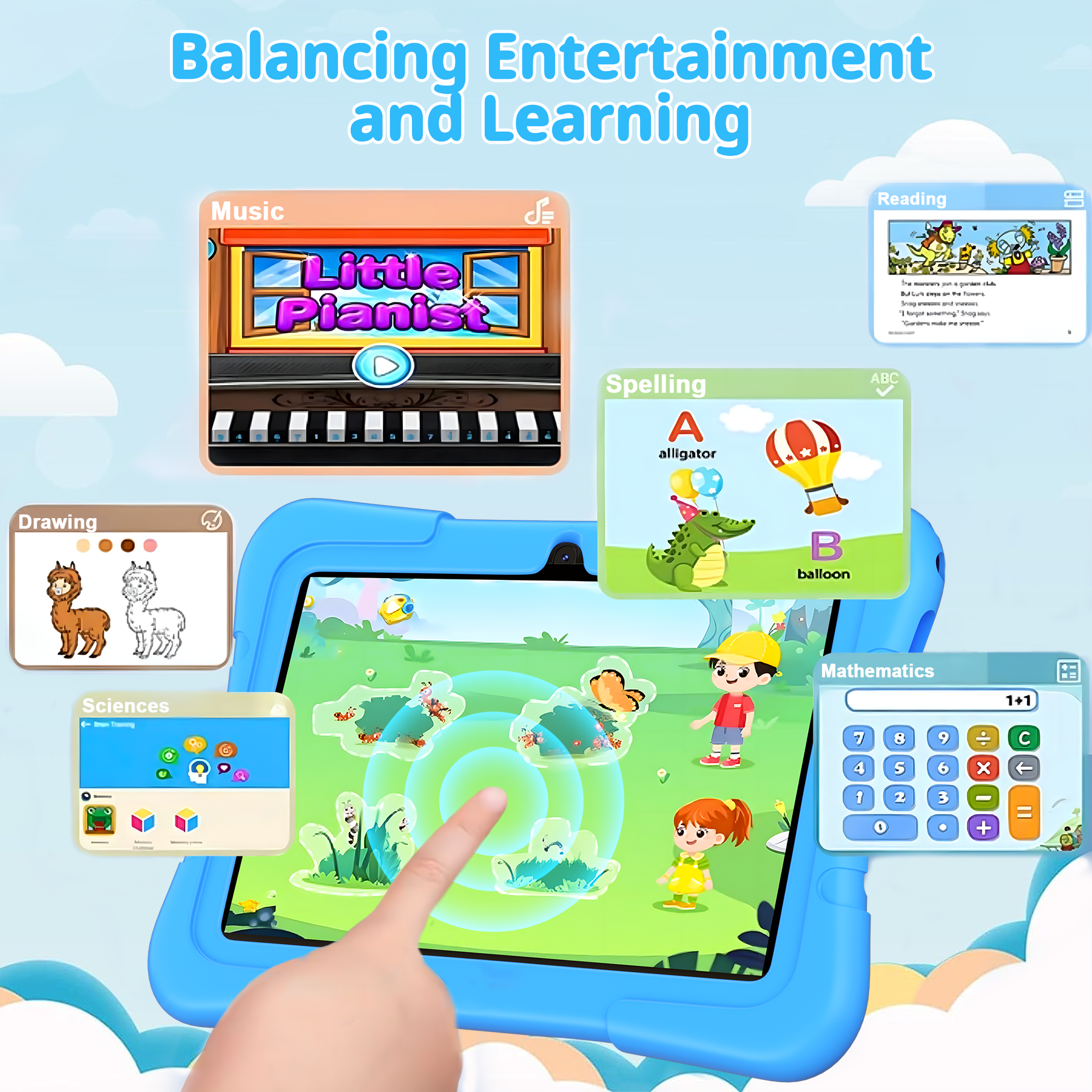OKE Android 12 Kids Tablet, 7" Tablet for Kids, 32GB (Expandable to 128GB),Quad-Core,Educational Learning, Parental Control,IPS Screen, Dual Camera,Shockproof Case,Toddler Tablet for Kids Age 3+,Blue