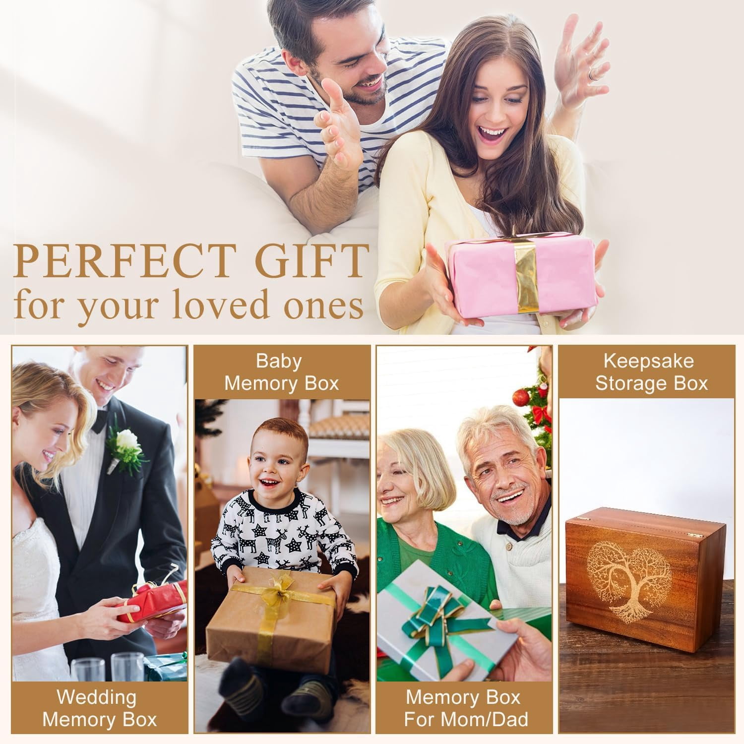 Large Wooden Keepsake Box with Hinged Lid and Photo Frame - Elegant Wedding Memory Box, Ideal for Photos, Letters, Time Capsules, Bride Gift, Love, Decorative Storage