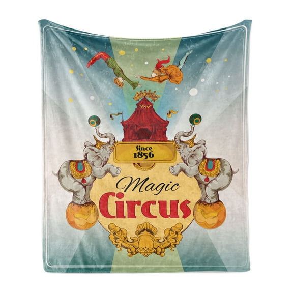 Circus Soft Flannel Fleece Throw Blanket, Magic Circus Tent Show Announcement Vintage Style Aerialist Acrobat Performance, Cozy Plush for Indoor and Outdoor Use, 60" x 80", Multicolor, by Ambesonne