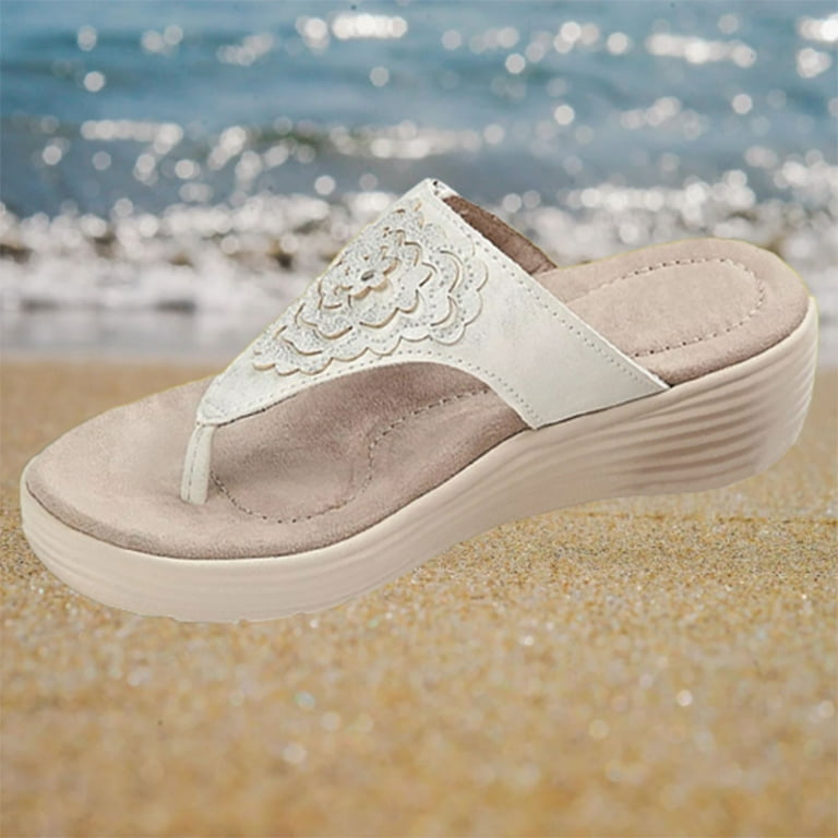Summer 2023!AXXD White Sandals,Comfortable Sandals With Buckle And Low Wedge Heel Slippers For Mom New Arrival Size 7 -