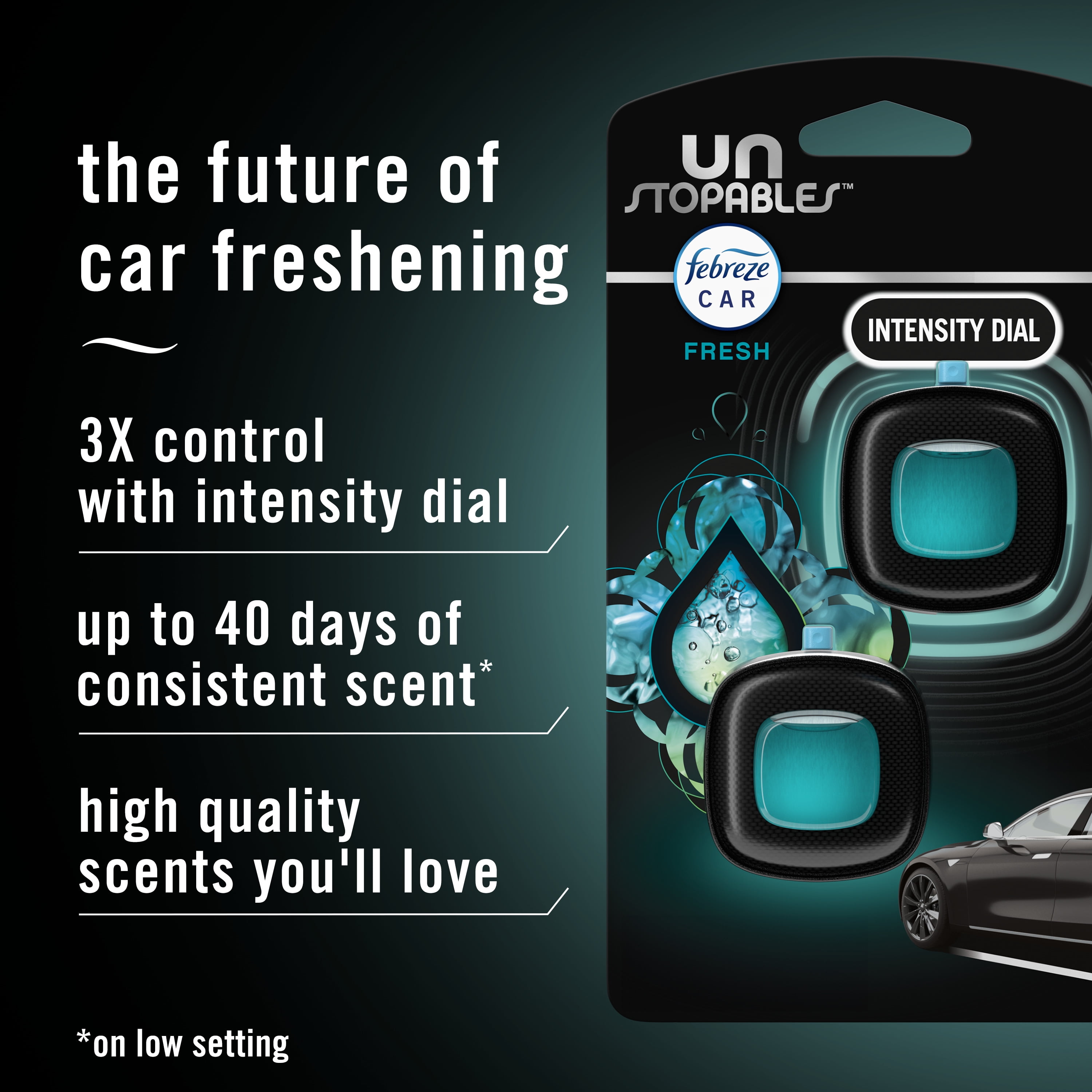Febreze Car Air Freshener, Odor-Fighting Car Vent Clip, Unstopables Fresh, 3 Count