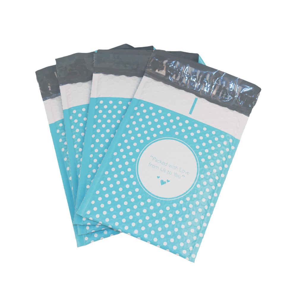 250 6x10 Packed with Love from Us to You Blue Dot Poly Bubble Envelopes Mailers 