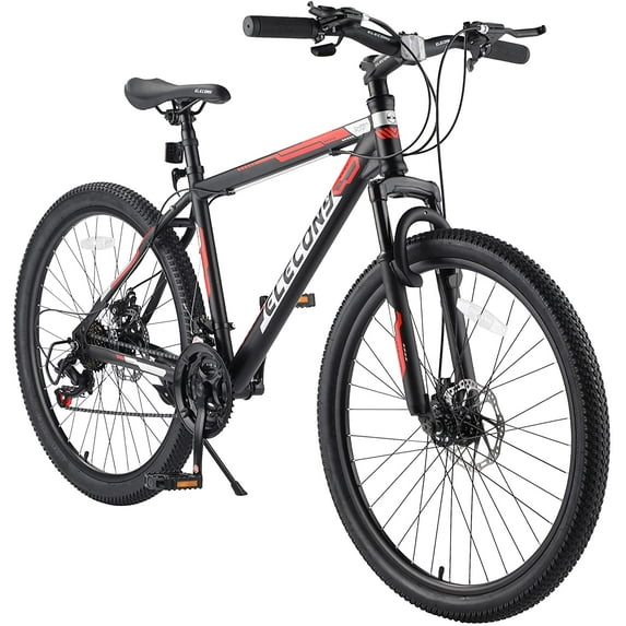 TBWYF 26 Inch Mountain Bike, 21 Speeds with Mechanical Disc Brakes, Aluminum/High-Carbon Steel Frame, Suspension MTB Bikes Mountain Bicycle for Adult & Teenagers Red