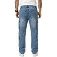 thumbnail image 5 of Men's Casual Solid Zipper Button Sports Trousers, Straight Leg Slim Fit, Multi-Pocket Pants for Outdoor Hiking Work, Activewear | AKLJWH,Light Blue L, 5 of 6