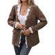 thumbnail image 1 of Blazer Informal Elegante de Larga con Solapa y Encaje para Mujer, Chaqueta de Oficina con Abertura Frontal Marrón XL, 1 of 10