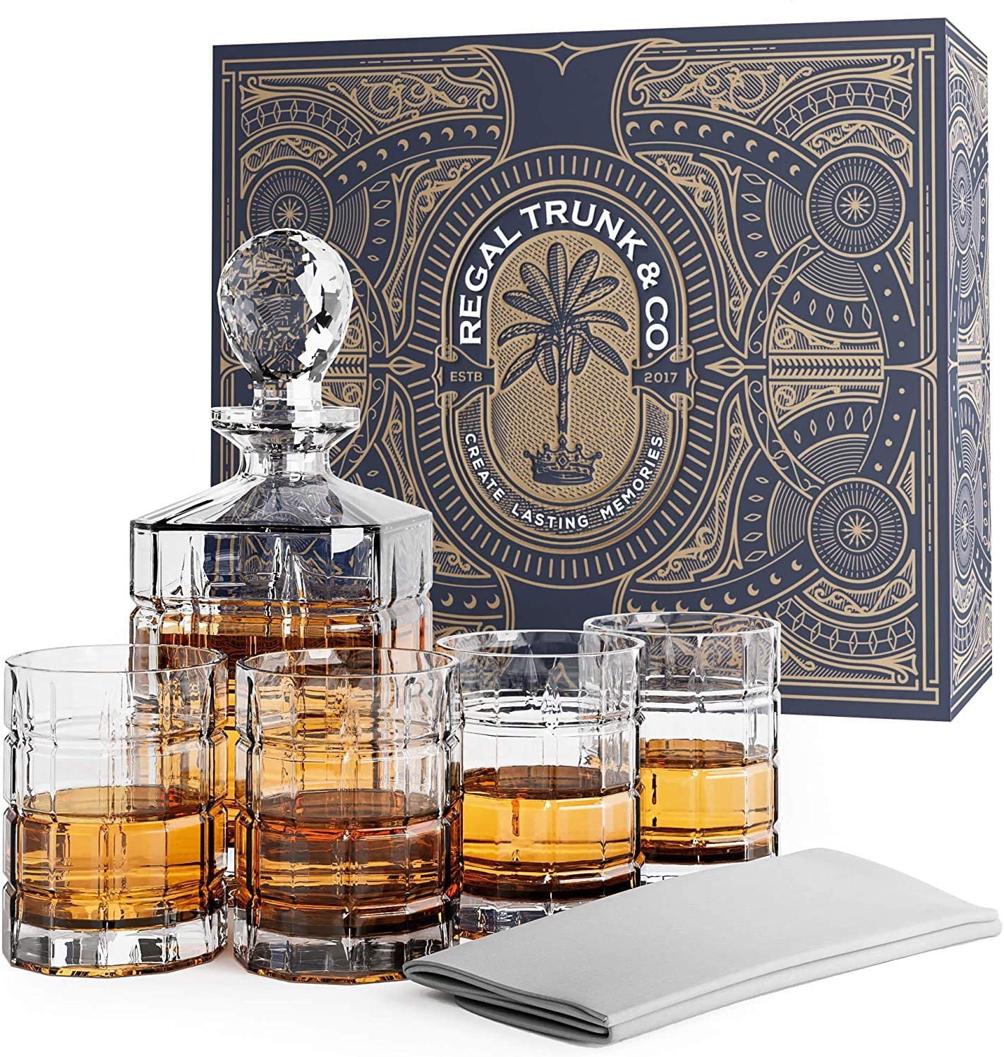 4 Whisky Glasses Tumbler Set High-end European Style Whisky Decanter Set With Magnetic Gift Box Exquisite Diamond Design Wine Decanter Carafe Perfect Whiskey Decanter Set for Scotch Bourbon 