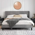 thumbnail image 3 of Einfach King Size Platform Bed Frame with Upholstered Wingback Headboard, Light Grey, 3 of 6