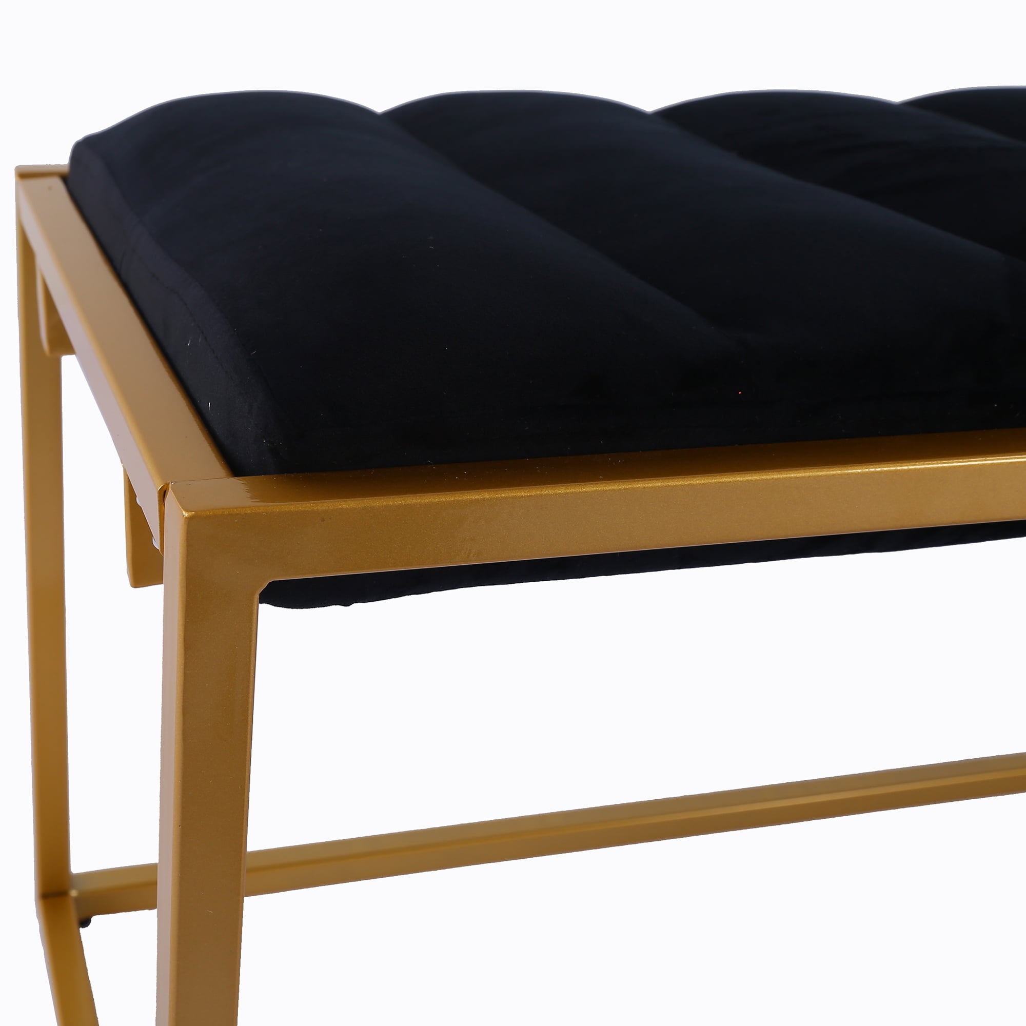 Kadyn Bench, Rectangular Velvet Ottoman Bench with Metal Base, Tufted End of Bed Bench for Bedroom, Black Kadyn Bench, Rectangular Velvet Ottoman Bench with Metal Base, Tufted End of Bed Bench for Bedroom, Black