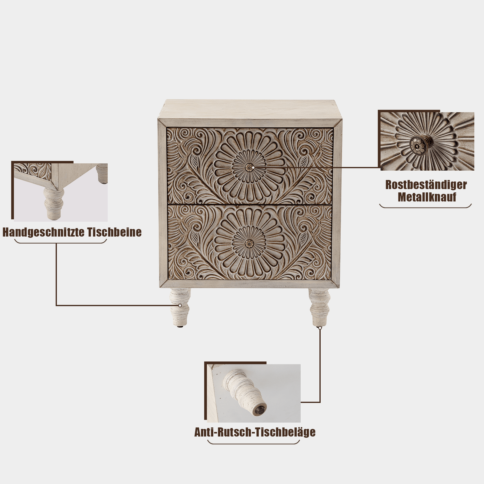 FOROUTIA Wooden Nightstand with 2 Drawers,Vintage MDF Bedside Tables with Storage