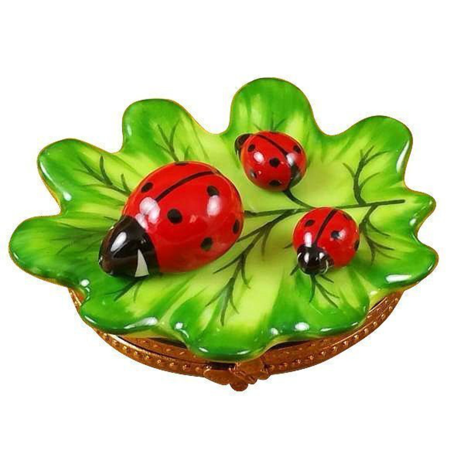 Green Leaf with Three Ladybugs Limoges Box Limoges Box Porcelain