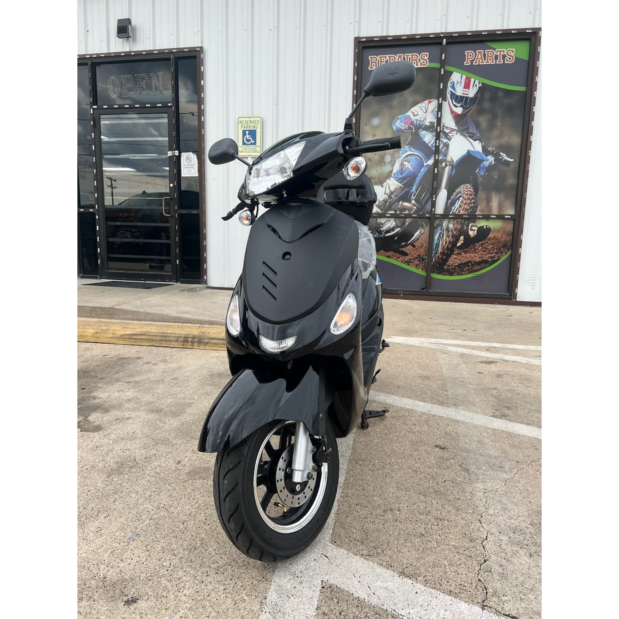 HHH Upgraded 49cc/ 50cc Scooter Gas Fully Automatic Street Scooter Moped Pony 50 with Matching Trunk - Sporty Black color