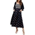 thumbnail image 6 of Women Floral Embroidered Maxi Dress Long Puff Sleeve Square Neck Bohemian Flowy Dress with Pockets Smocked Fall Dress, 6 of 23