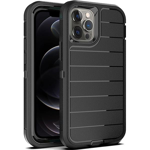 wonima11 for iPhone 12 Pro Max Case/iPhone 13 Pro Max Case,Drop Proof 3-Layer Durable Cover/Shockproof Armor Solid Rubber Stripe Case for iPhone 12 Pro Max/13 Pro Max 6.7"-Black