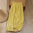 thumbnail image 2 of DHFJKG Womens Bohemian Wide Leg Pants For Women Flowy Palazzo Floral Embroidery Summer Loose Fit Elastic Waist Pants With Pockets Ethnic Style Trendy Trousers, 2 of 4