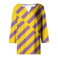 thumbnail image 4 of UPPADA Femmes T-Shirts à Manches 3/4 Mardi Gras Yall T-Shirts à Imprimé Floral Col Ras du Cou Blouse à devant Plissé Hauts d'Été Décontractés Chandail à Enfiler Haut Mode Fête Défilé Hauts Hauts pour Femmes Offres à Manches 3/4, 4 of 5