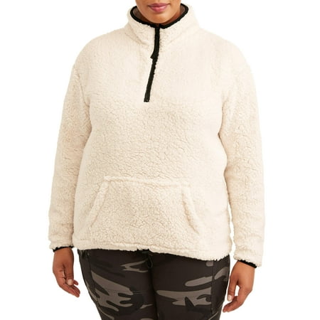No Boundaries Juniors' Plus Size Quarter-Zip Pullover Sherpa Sweatshirt