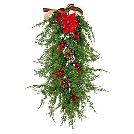 

ELENXS Christmas Pine Branch Garland Winter Red Berries Mixed Pine Cones Christmas Hanging Pendant For Front Door Fireplaces Home