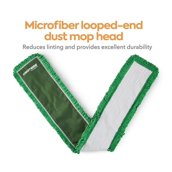 Staples Coastwide Professional Looped-End Dust Mop Head Microfiber 48" x 5" Green 2/Pack CW56772