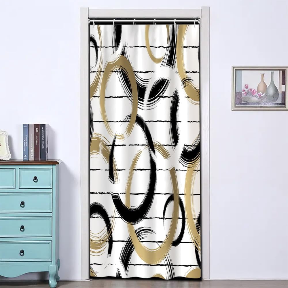 Modern Abstract Style Shower Curtain Black White Round Pattern Geometric Lines Shower Curtains for Art Aesthetic Bathroom Waterproof Fabric Decor Set with Hooks, 36W x 72H Inch