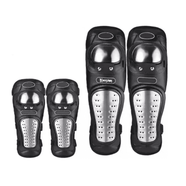 Juego Par De Rodilleras Y Coderas Bloosom Motociclista Protección Metalica Negro