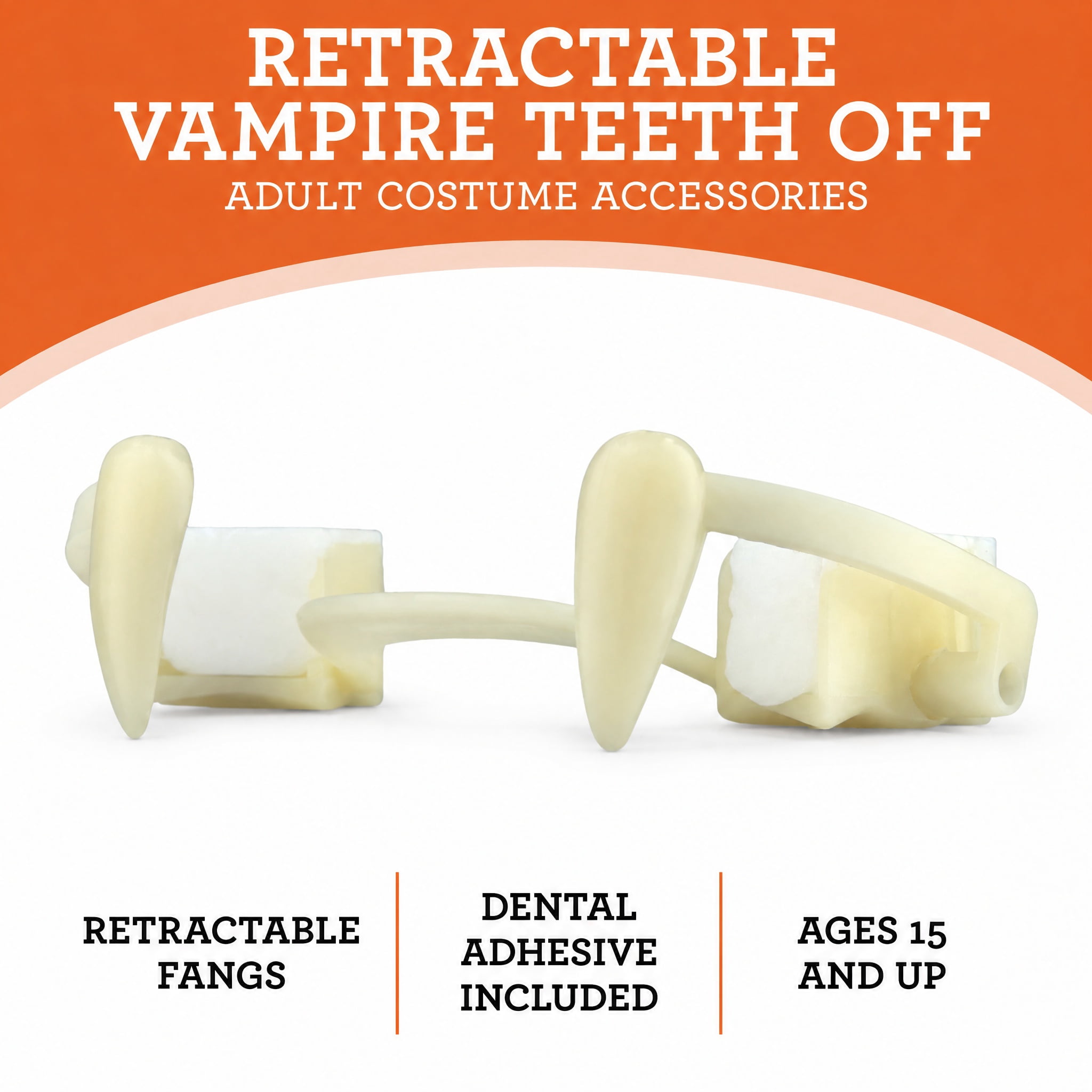 Retractable Vampire Teeth Costume Accessory for Adults, Off-White, Halloween by Way To Celebrate