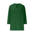 thumbnail image 4 of Olyvenn Womens 3/4 Sleeve Summer Tops Button Down Plus Size Trendy Casual T Shirts Solid V Neck Loose Fit Tunic Tops 2025 Army Green L, 4 of 6