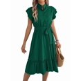 thumbnail image 2 of Women'S Summer Casual Dresses Cap Ruffle Sleeve Button Belted Midi Dress Green M, 2 of 9