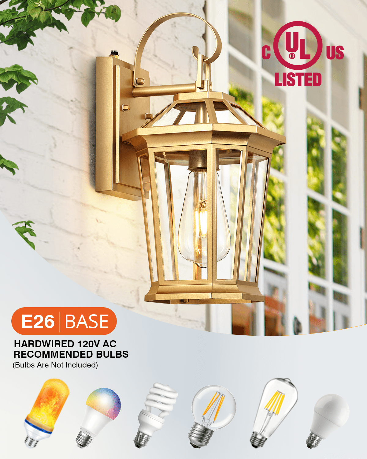 VIANIS Dusk to Dawn Outdoor Lanterns, Modern Golden Wall Light Fixtures, 100% Aluminum Waterproof Gold Porch Light for House Patio