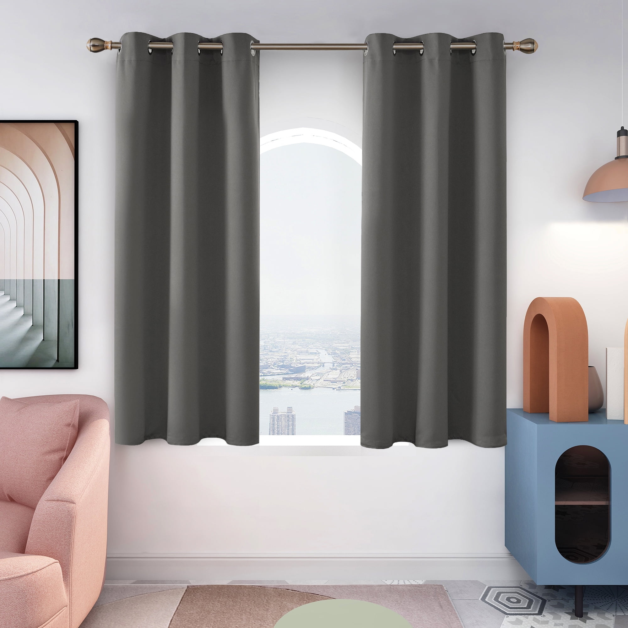 Deconovo Grommet Blackout Curtains Thermal Insulated Room Darkening Drapes for Bedroom Living Room 42x63 inch Light Gray 2 Panels