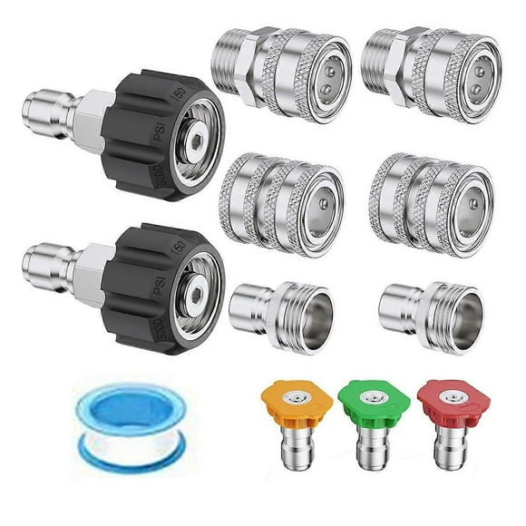Pressure Washer Adapter Set, Quick Disconnect Kit, M22 Swivel to 3/8Inch Quick Disconnect, 3/4Inch to Quick Disconnect