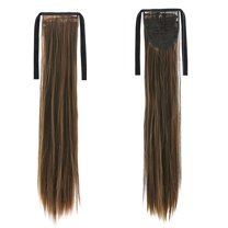 Happydeer Long Straight Curly Ponytail Hair Extension Wrap Around Ribbon Clip-in Hairpiece