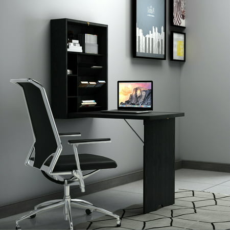 Gymax Wall Mounted Fold Out Convertible Floating Desk Writing