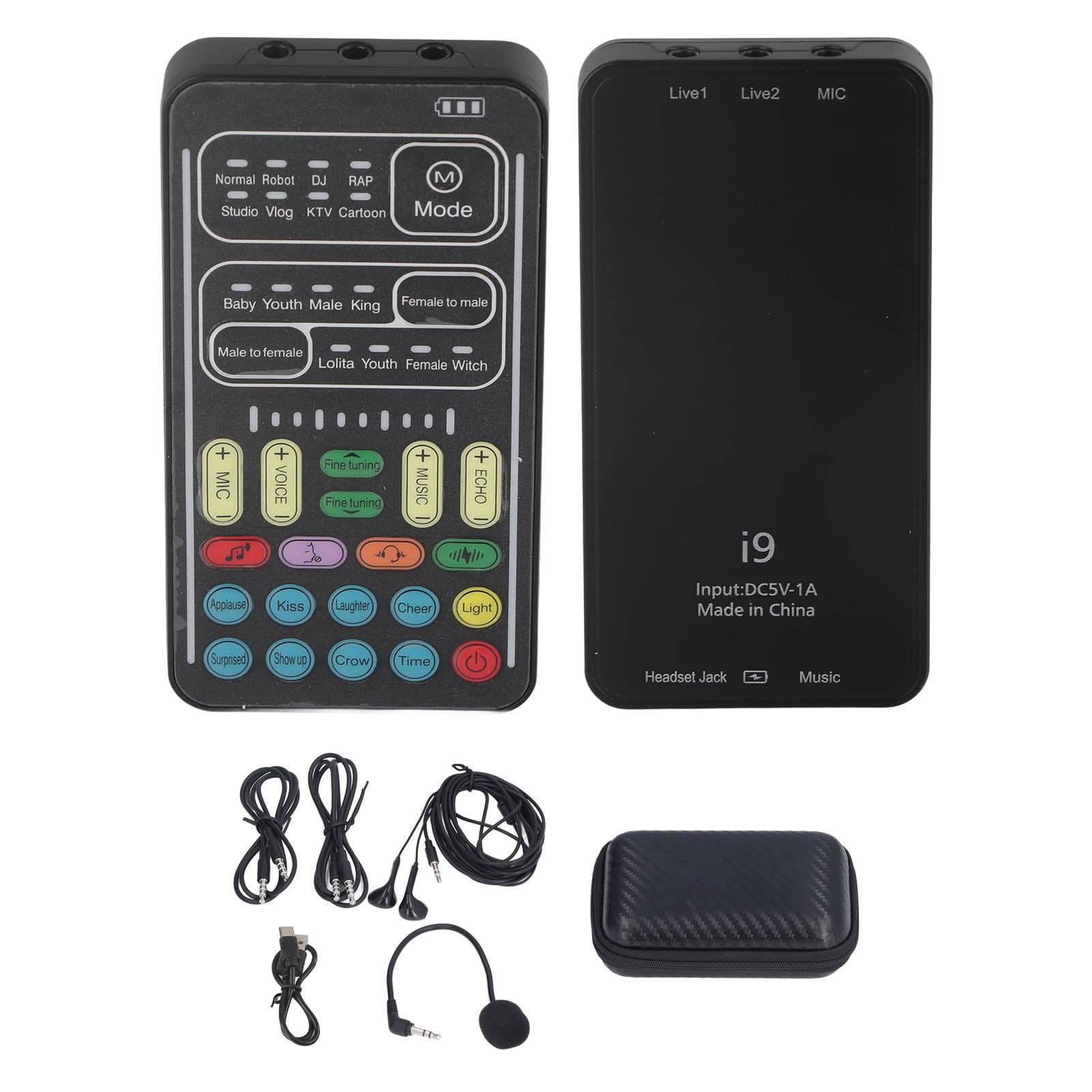 Voice Changer, I9 Voice Changer Set Portable Recording Mini Sound Card Live Streaming Mixer With Microphone Headphones