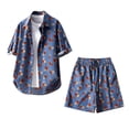 thumbnail image 4 of BLTIBY Men's Summer Beach Outfits 2 Piece Printed Short Sleeve Button Shirts and Drawstring Shorts Vacation Sets with Pockets Lightweight Blue 4 3XL, 4 of 9