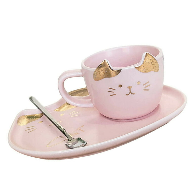 3pcs/set Cute Cat Ceramic Coffee Cup Coffee Mug w/ Saucer Spoon Dinnerware  Gift