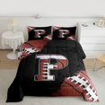 thumbnail image 2 of Manfei Letter P Monogrammed Queen Comforter Set,Rugby Game Bedding Sets,Brown Black Bedding Comforter Set For Boy,Microfiber Room Decorative Reversible,3pcs, 2 of 8