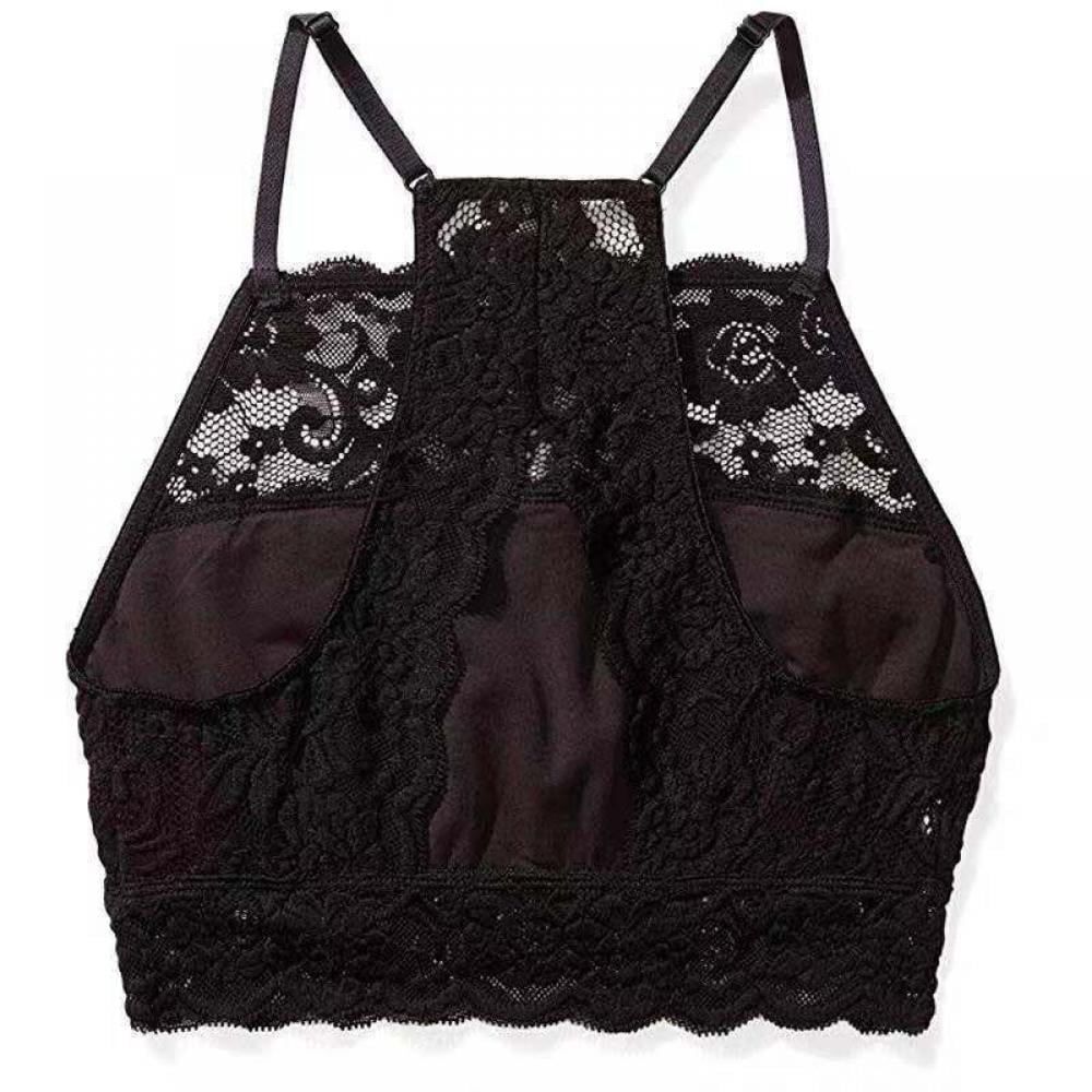 BRABIC Floral Lace Bra for Women Racerback Bralette Padded Deep V Neck  Wireless T-Shirt Halter Bra for A-C Cup (Black, S) at  Women's  Clothing store
