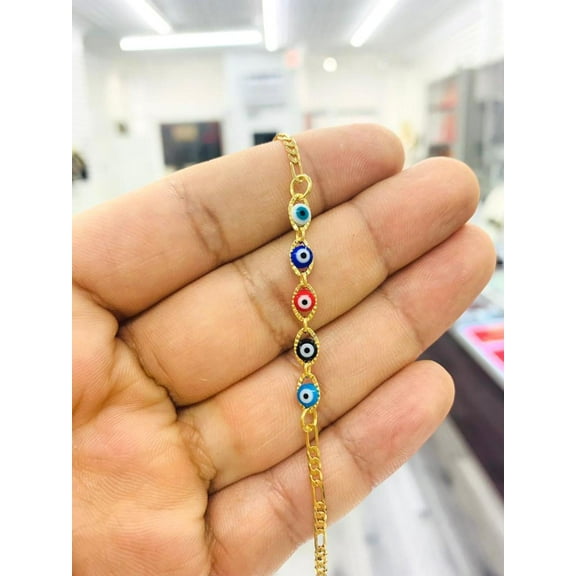 Newborn Baby Kids Boys Girls Bracelet Figaro Link 14K Gold Filled Evil Eye Protection Jewelry
