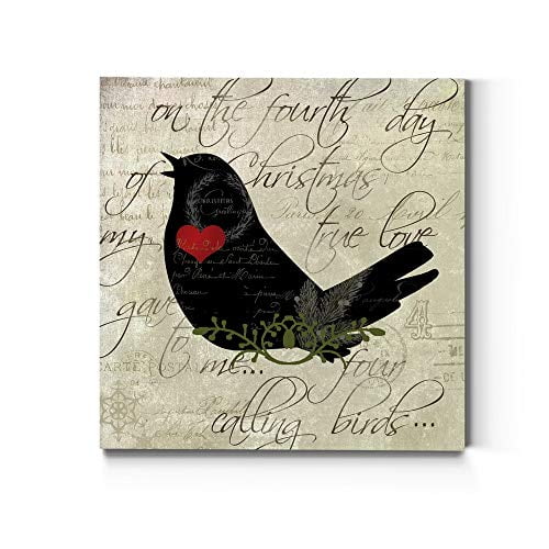 Renditions Gallery Twelve Days of Christmas Wall Art, Four Calling Birds, Cute Winter Artwork, Holiday Song Decor, Premium Gallery Wrapped Canvas, Ready to Hang, 24 in H x 24 in W, Made in America