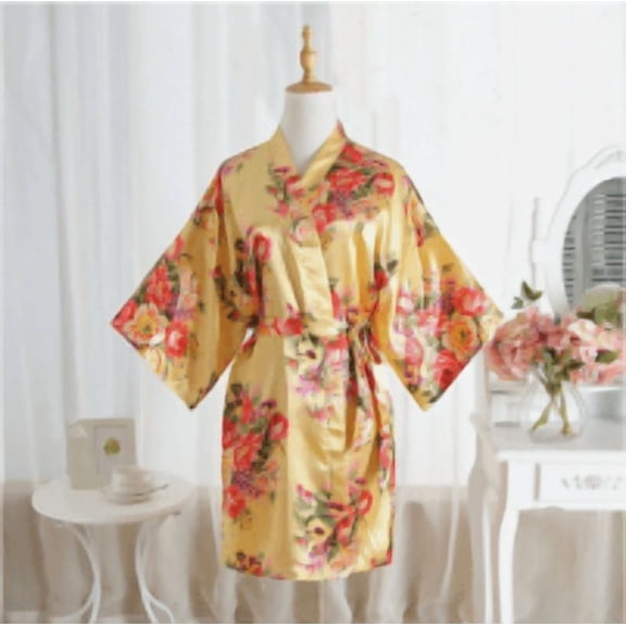 Womens peony Nightgown Bridesmaid Robes Bridal Bath robe Silk V-neck BathRobe