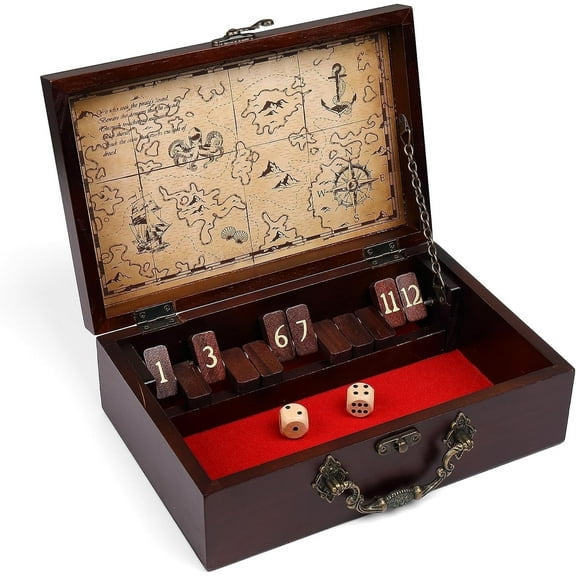 Sterling Games 12 Number Shut the Box Wooden Box Travel Case Nautical Theme Family Dice Game