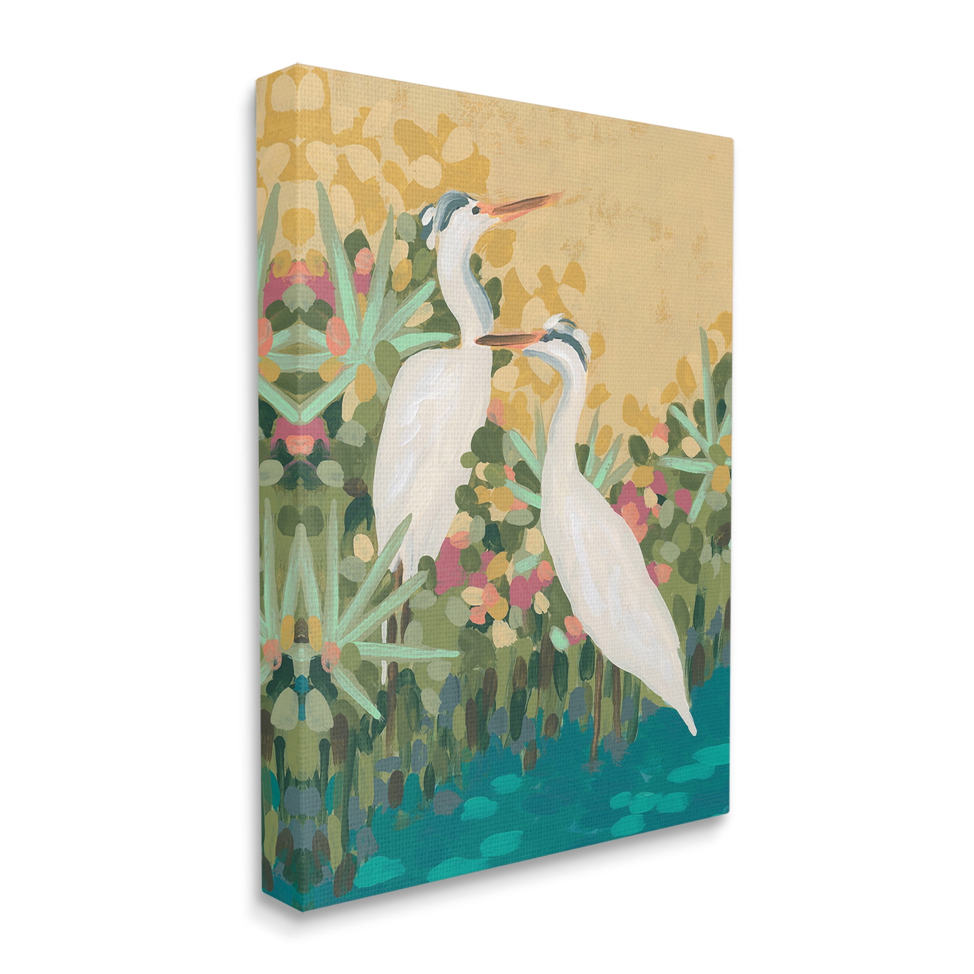 Stupell Industries Modern Birds at Pond's Edge Animals & Insects Painting Gallery Wrapped Canvas Art Print Wall Art, 36 x 48