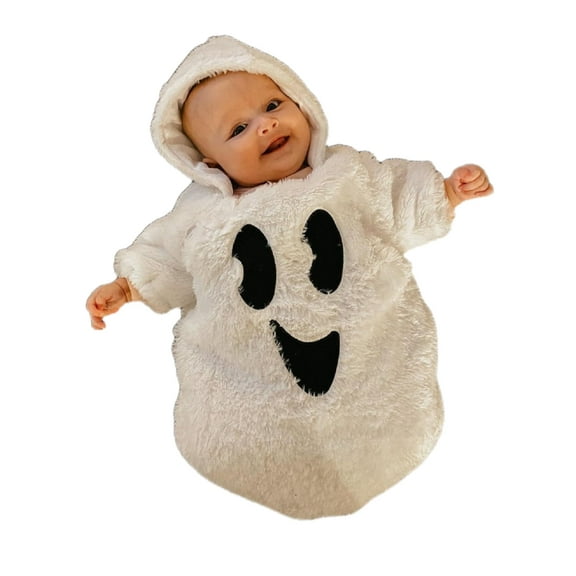 Infant Baby Girl Boy Halloween Costumes Ghost Long Sleeve Hoodie Jumpsuit Pumpkin Face Hooded Romper Bodysuit Fall Winter Outfits
