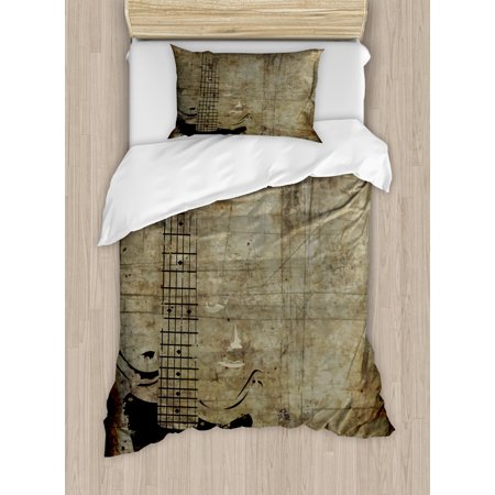 Guitar Duvet Cover Set Faded Instrument Pattern With Vintage