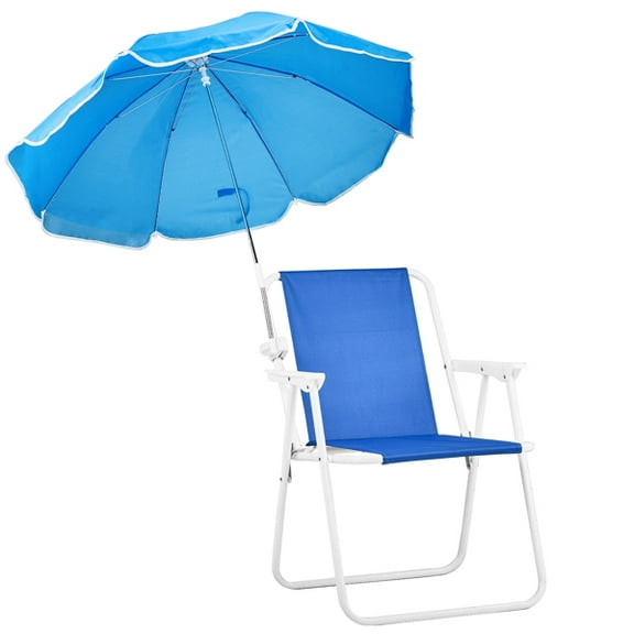 Folding Beach Chair for Adults with Umbrella – Lightweight Portable Camping Chair High Back – Heavy Duty 265lbs Capacity for Outdoor, Travel, Picnic, Concert, Fishing, BBQ & Beach Activities, 1Pcs