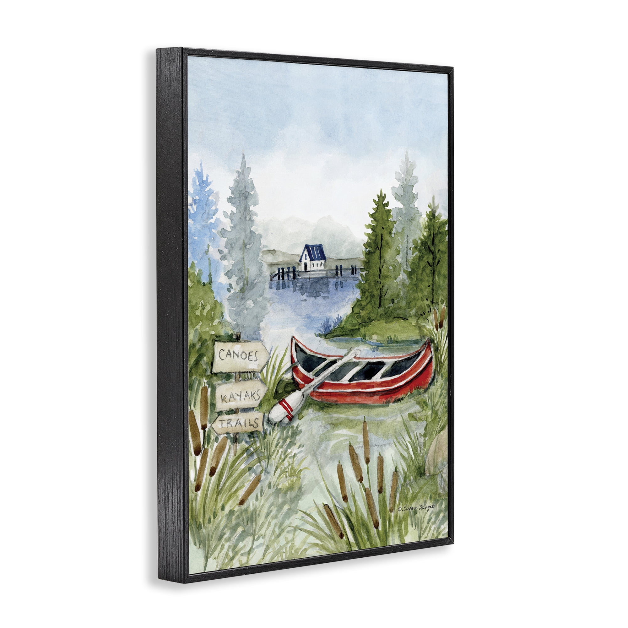 Stupell Industries Canoe On Lake Black Framed Giclee Art, design by Susan Winget