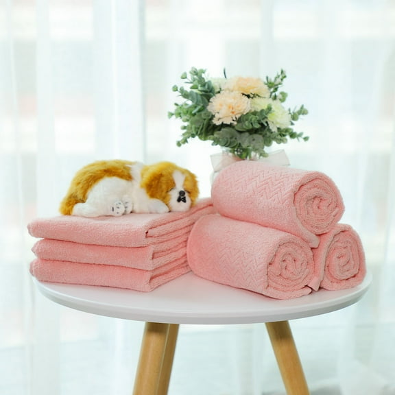 Unique Bargains 6-Pack Cotton Plush Hand Towel Washcloth Pink 29" x 13"