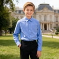 thumbnail image 2 of JUMEYU Long Sleeve Uniform Shirts for Boys Toddler Boys Long Sleeves Button Down Shirt Size 11-12 (Blue,11-12 Years), 2 of 7