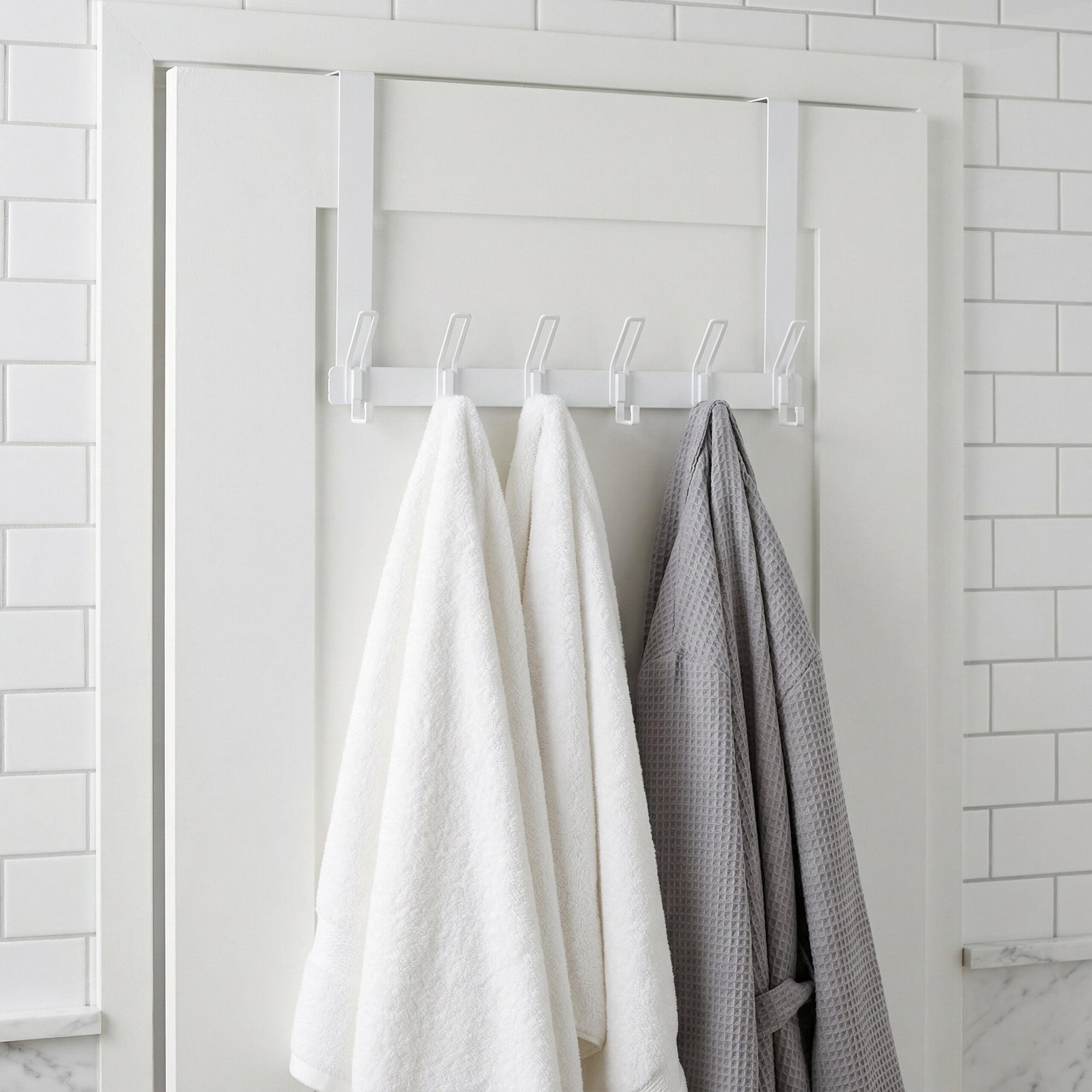 Unique Bargains Coat Rack Door Mount with 6 Hooks for Coats and Towels White 15.4"x11"